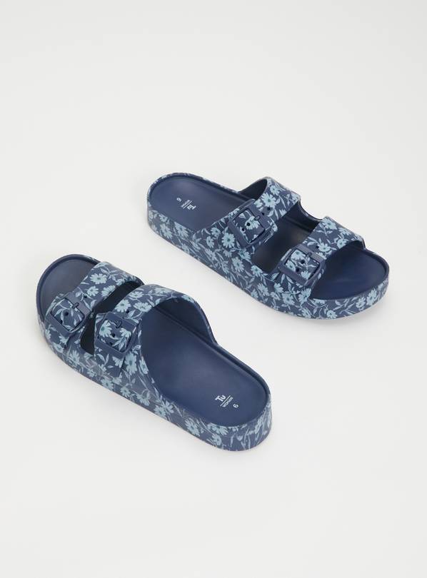 Blue Daisy Floral Pool Sliders - 6